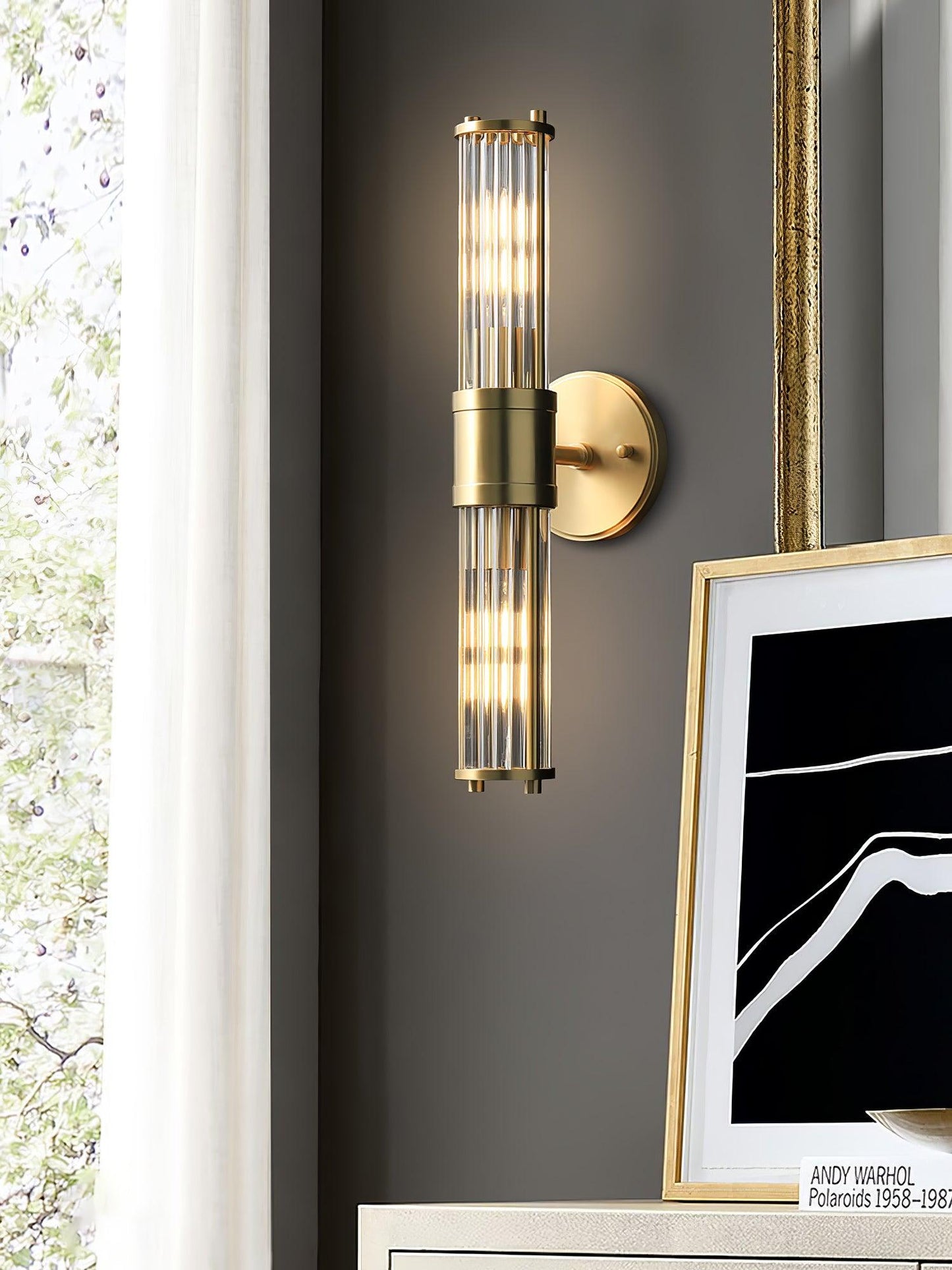 Celeste Cylinder Wall Light | Brass & Glass | Clear Shade