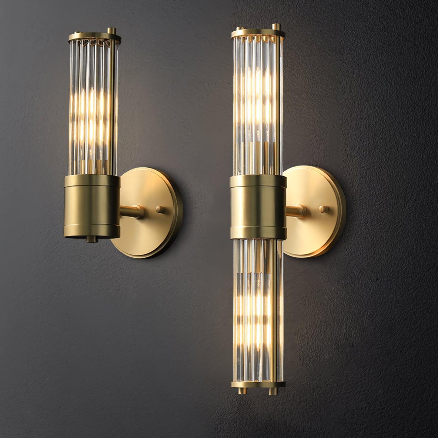 Celeste Cylinder Wall Light | Brass & Glass | Clear Shade