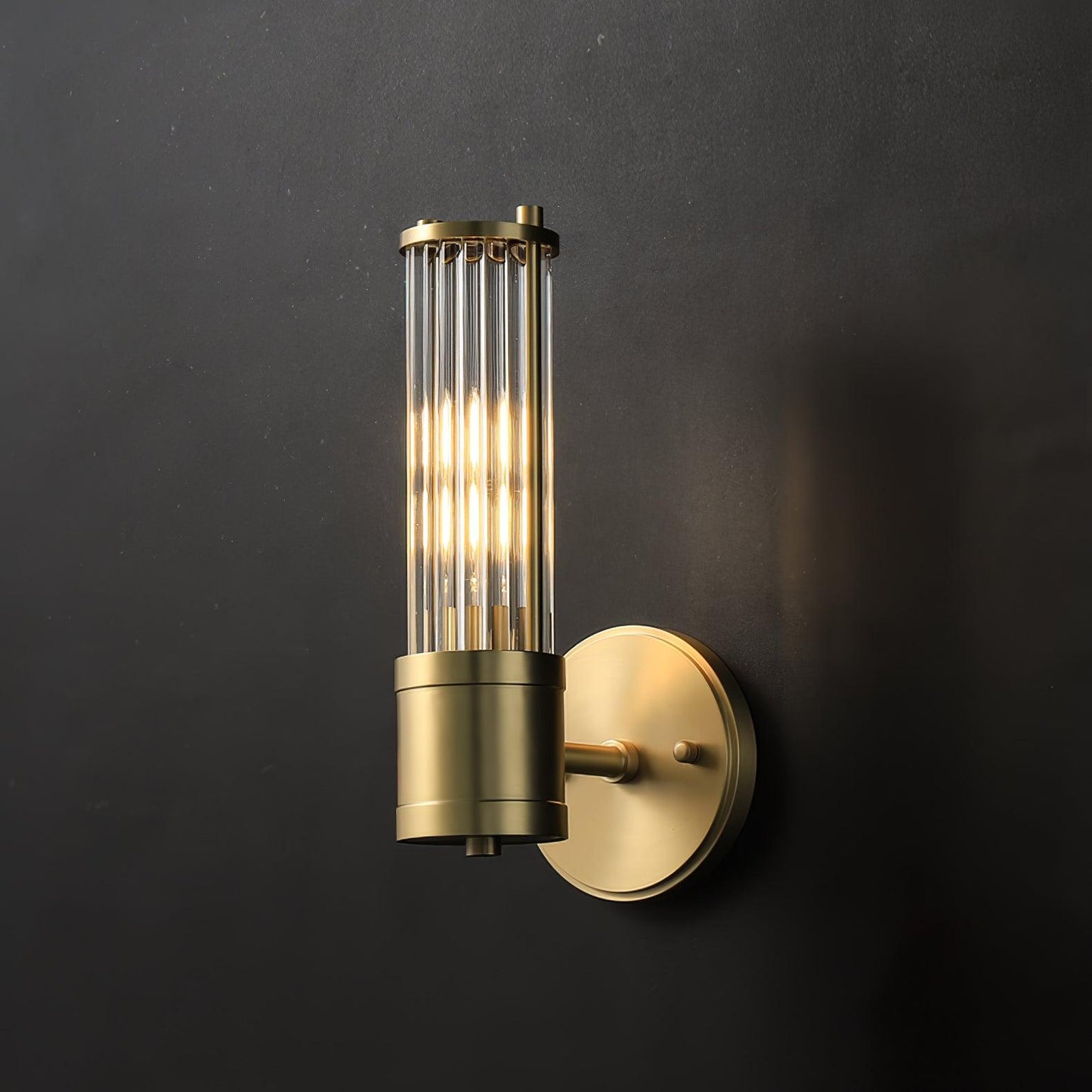 Celeste Cylinder Wall Light | Brass & Glass | Clear Shade