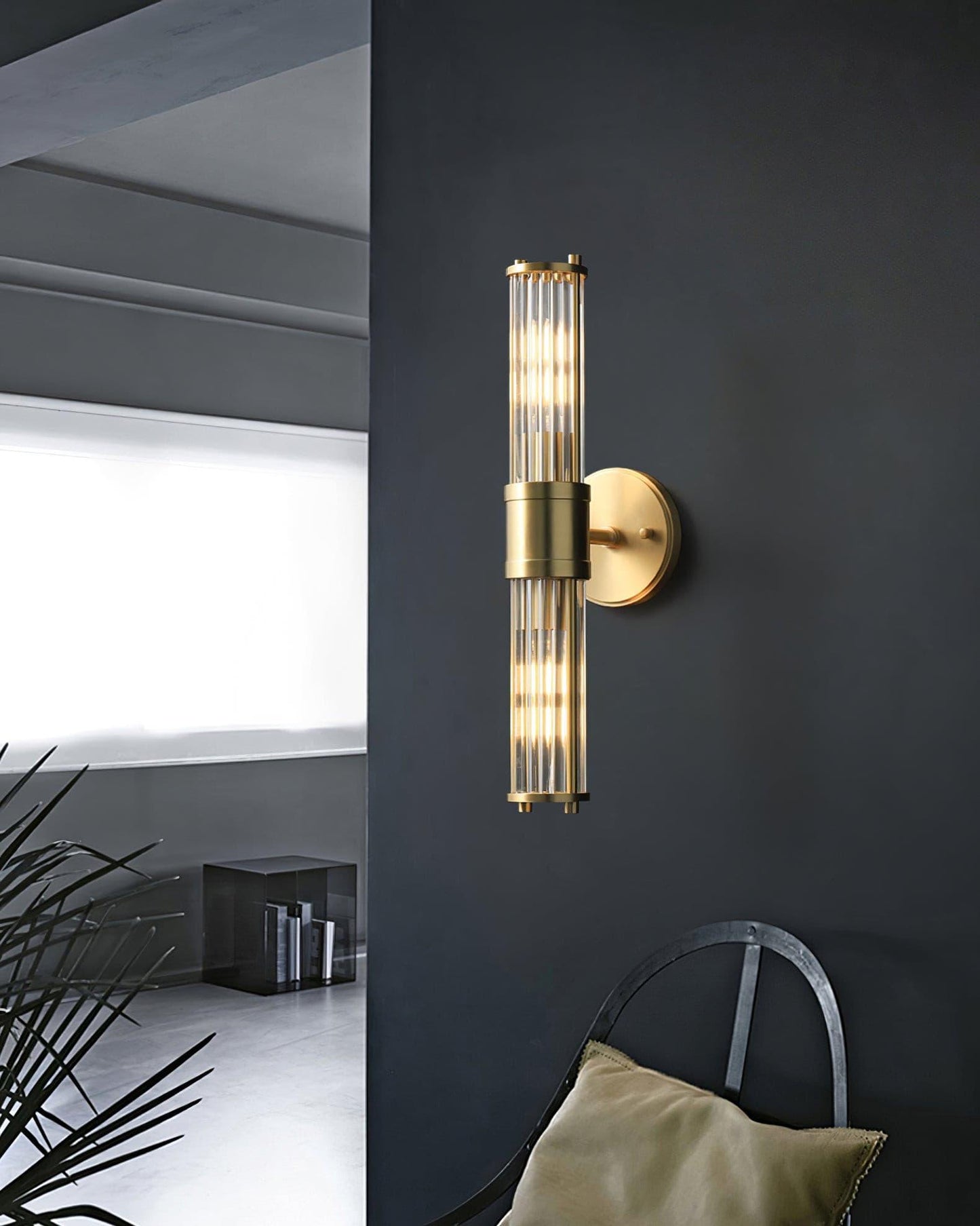 Celeste Cylinder Wall Light | Brass & Glass | Clear Shade