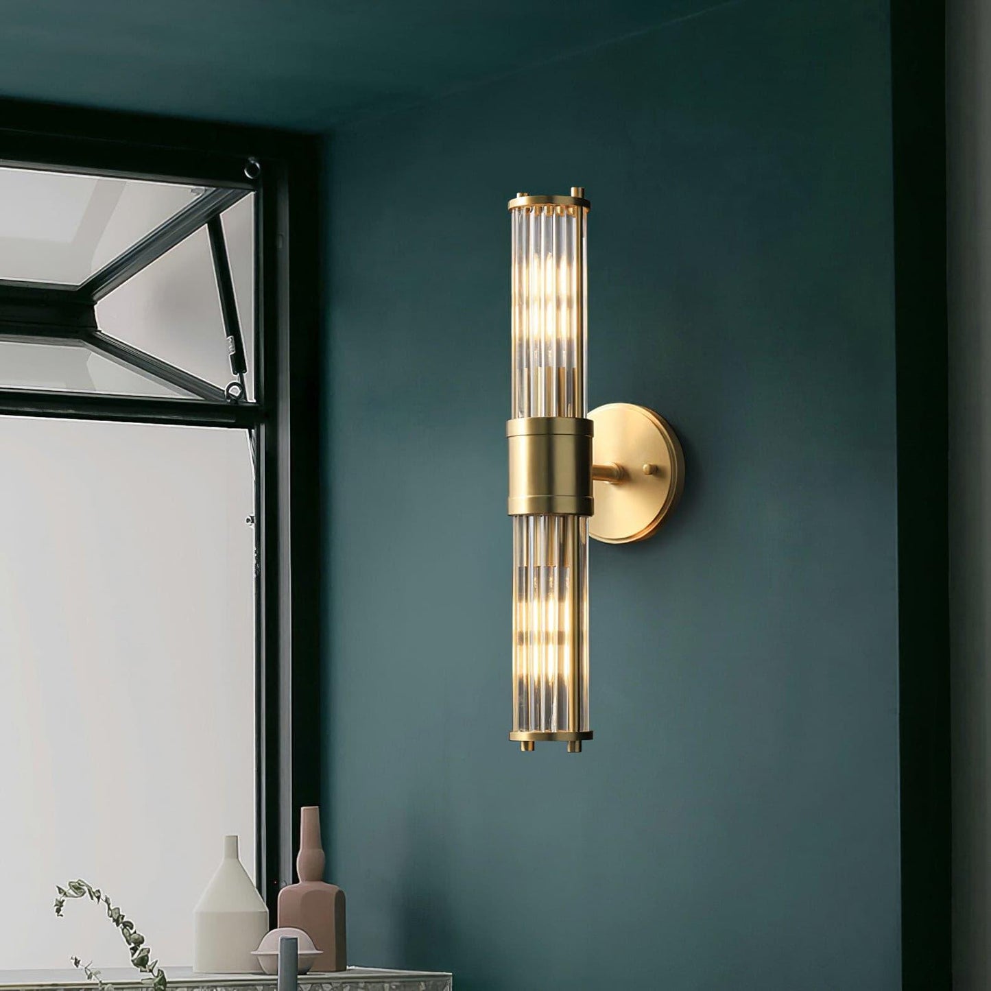 Celeste Cylinder Wall Light | Brass & Glass | Clear Shade