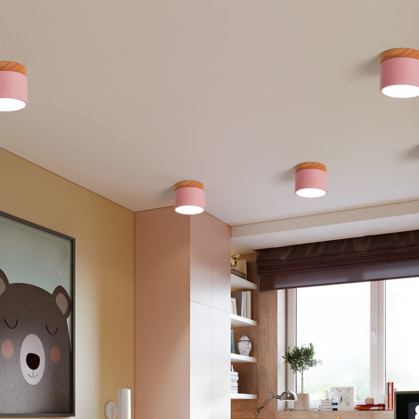 Alva Wooden Surface Downlight | Wood & Metal | Black, White, Grey, Blue, Green, Pink, Coffee