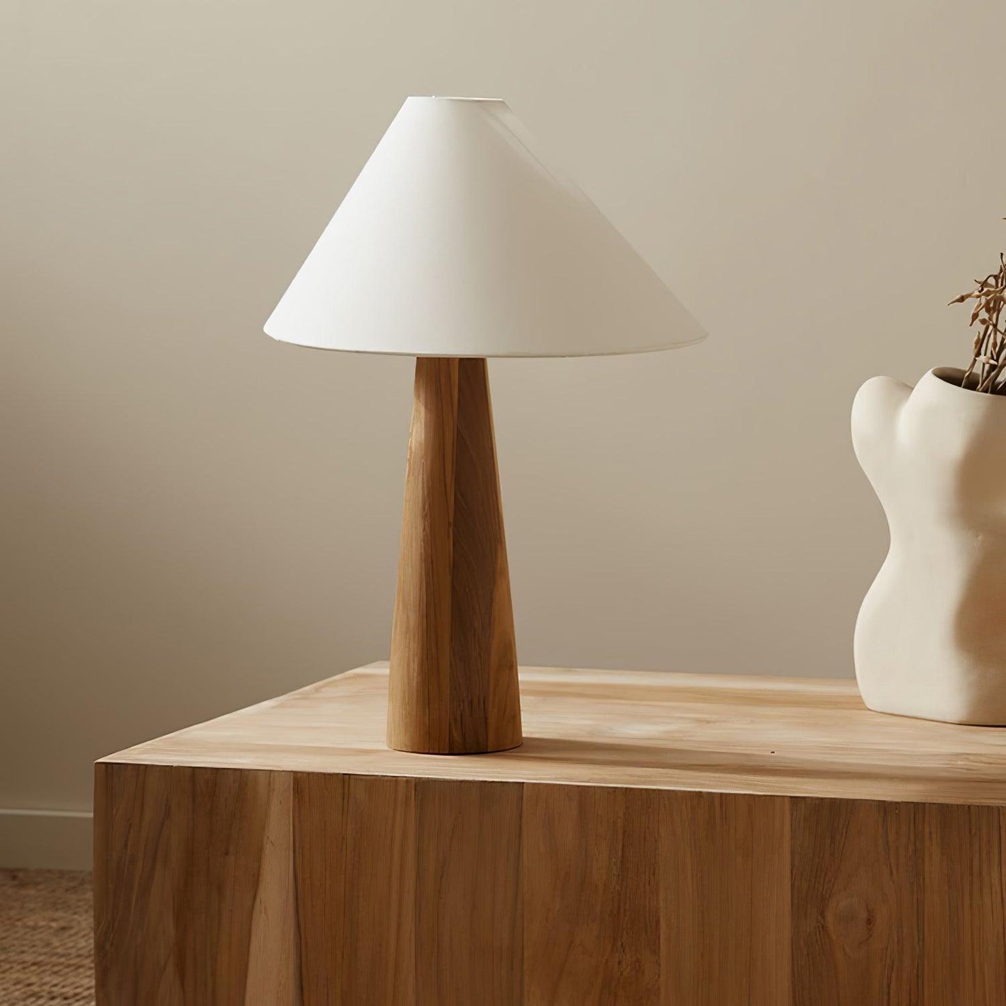 Alvin Table Lamp | Wooden Base & Linen Shade | White