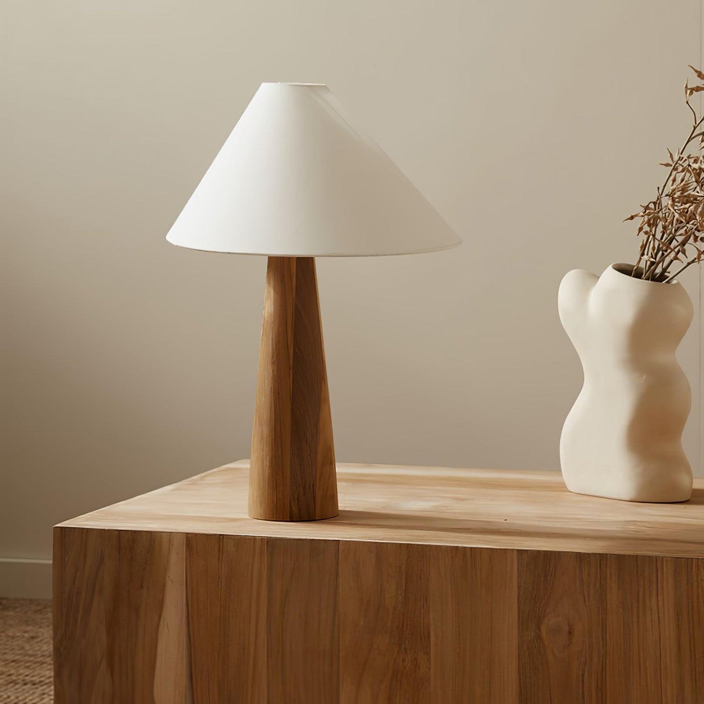 Alvin Table Lamp | Wooden Base & Linen Shade | White