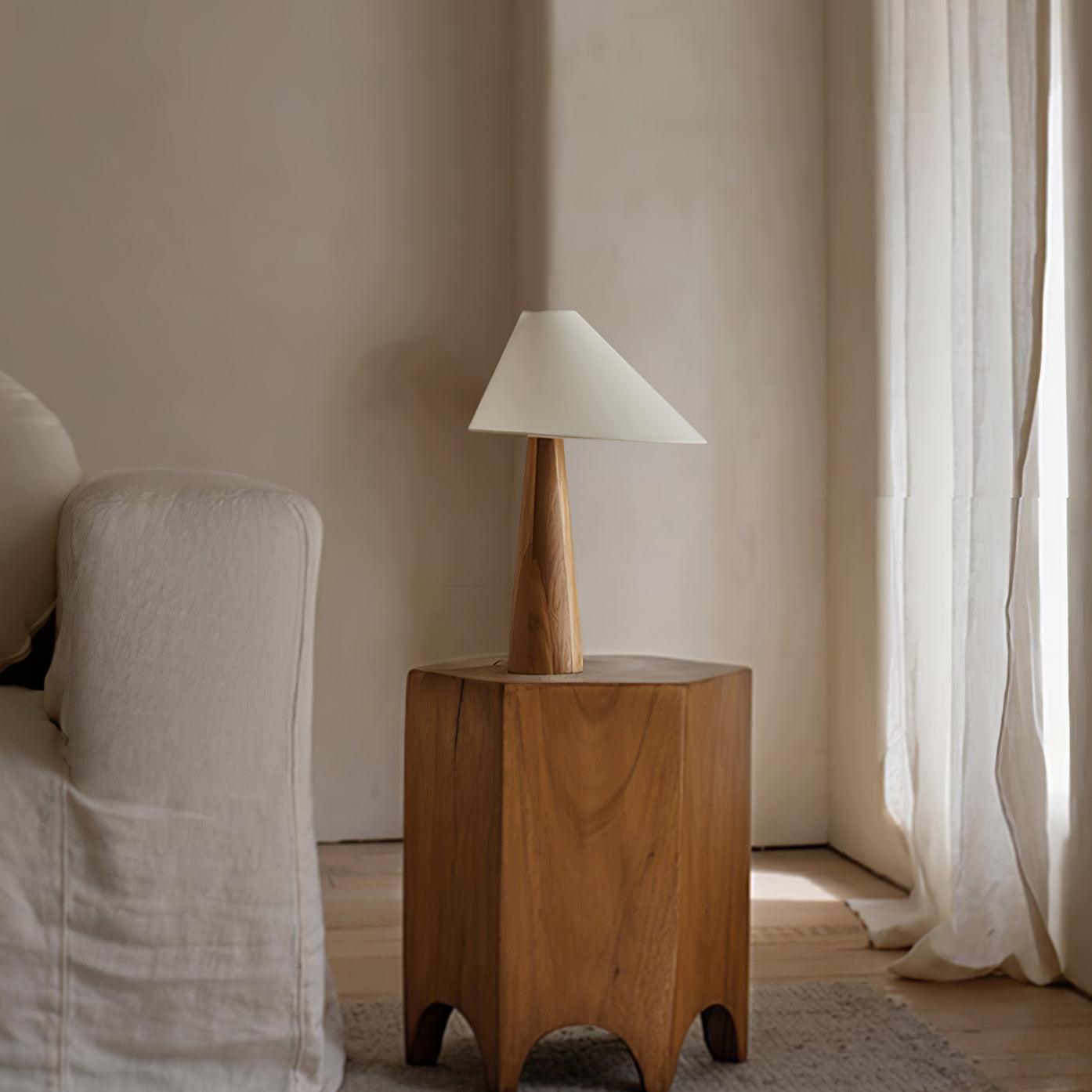Alvin Table Lamp | Wooden Base & Linen Shade | White