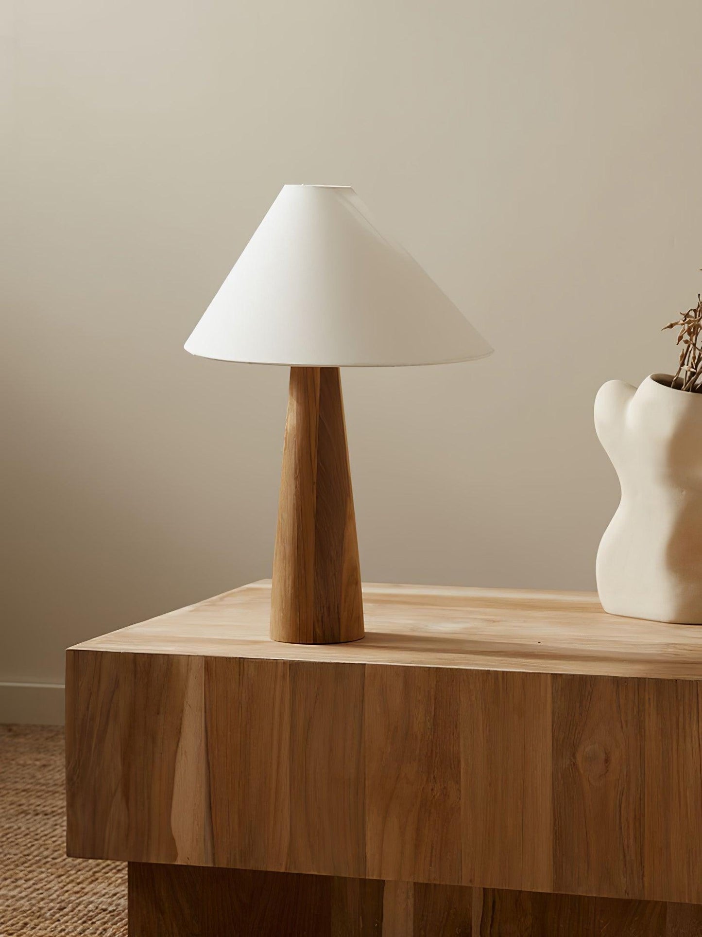 Alvin Table Lamp | Wooden Base & Linen Shade | White