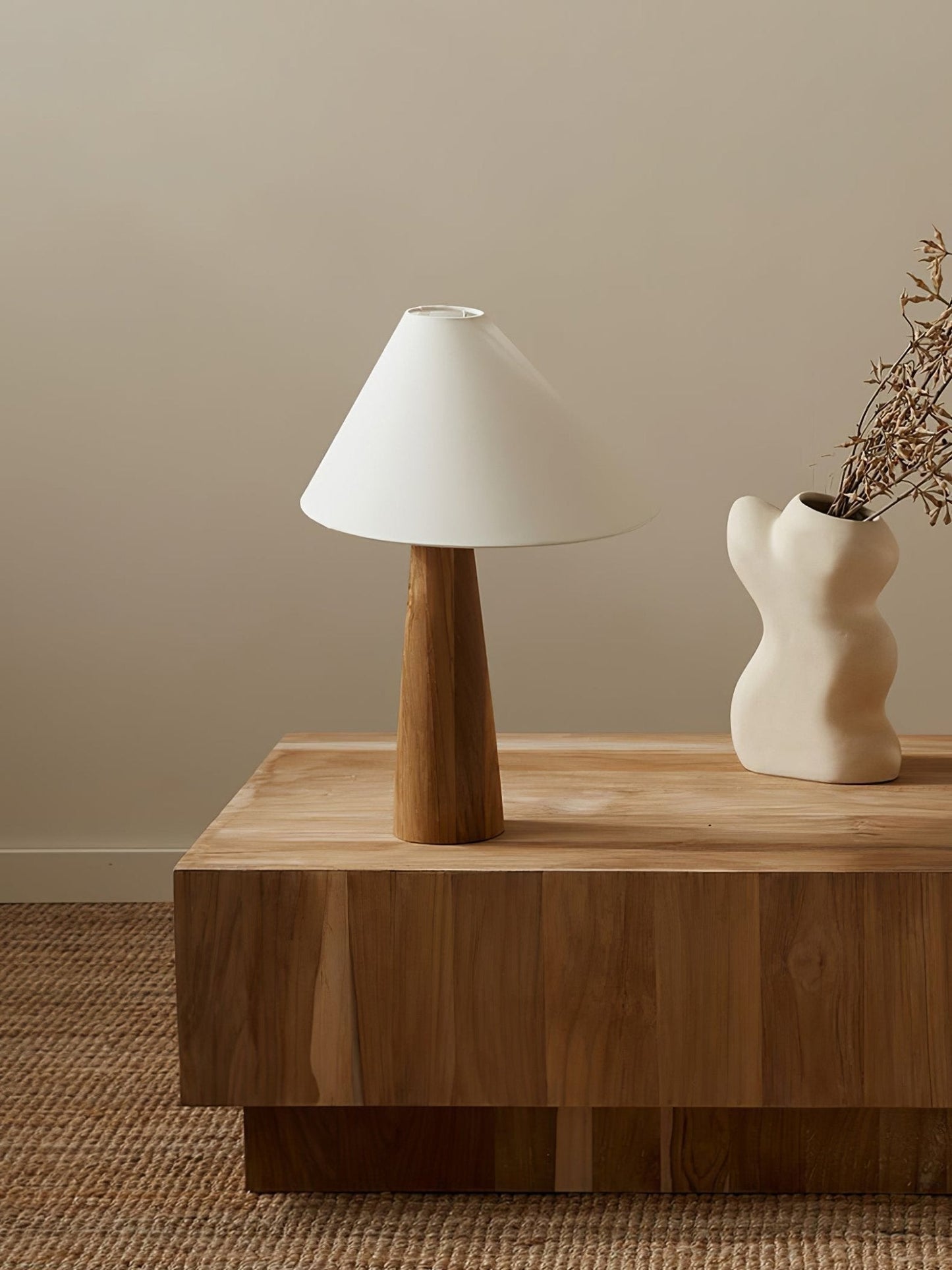 Alvin Table Lamp | Wooden Base & Linen Shade | White