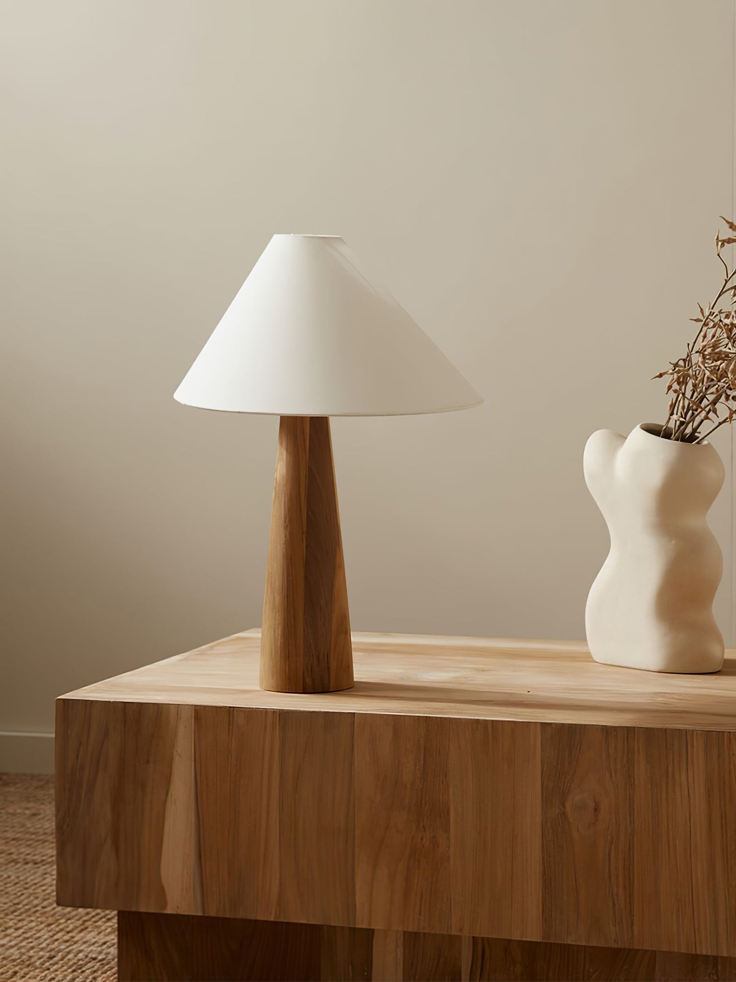 Alvin Table Lamp | Wooden Base & Linen Shade | White