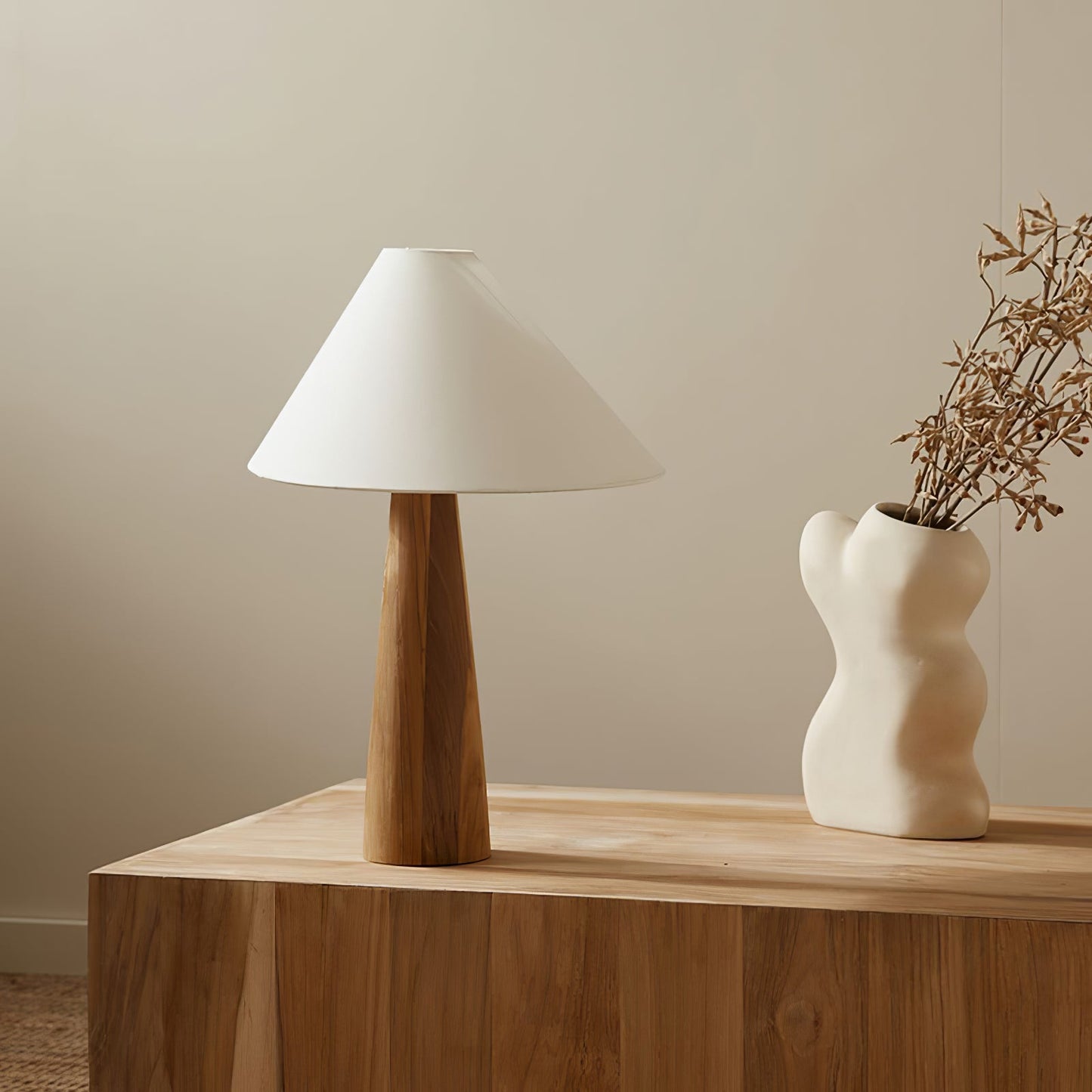 Alvin Table Lamp | Wooden Base & Linen Shade | White