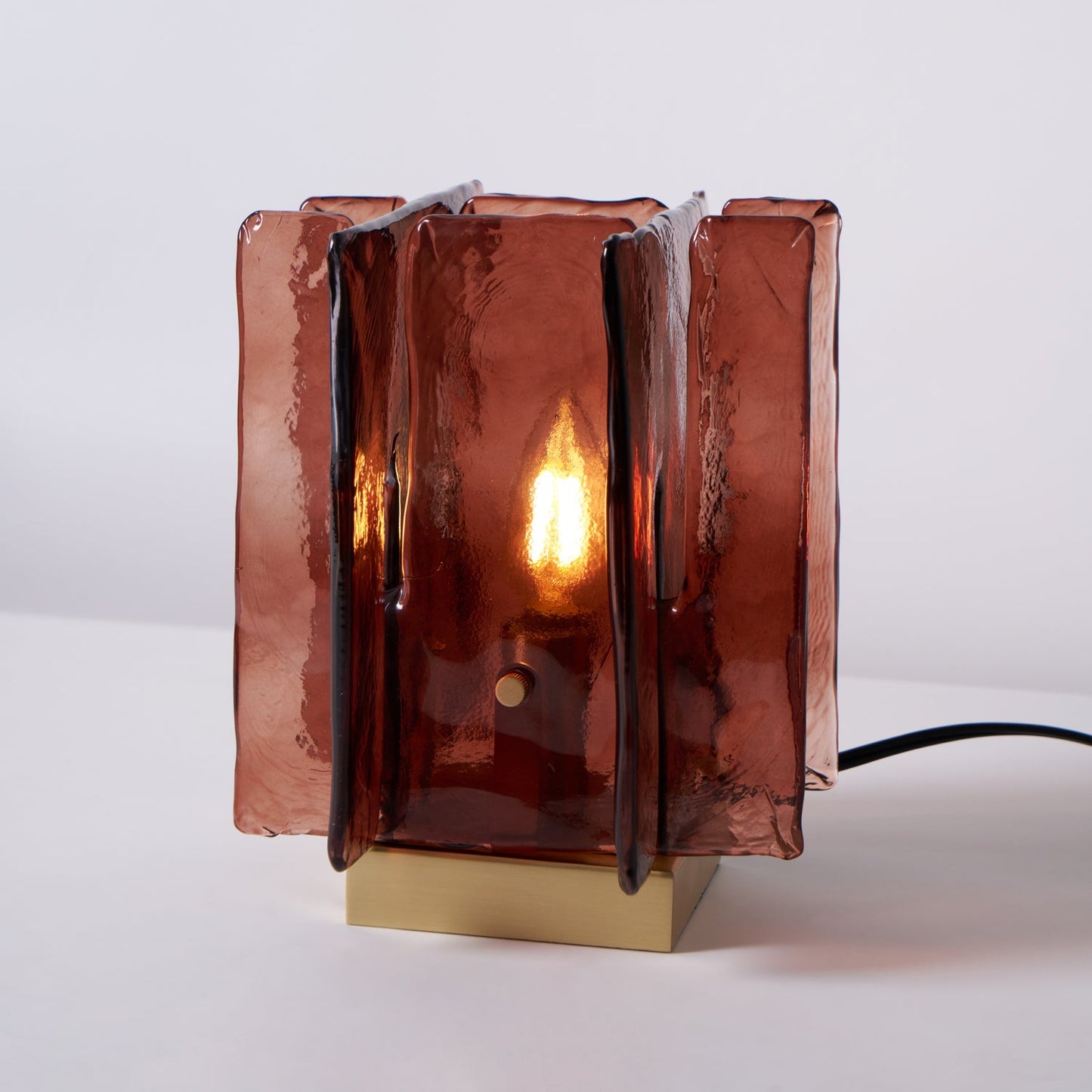 Amber Table Lamp | Brushed Brass & Amber Glass | Modern Design