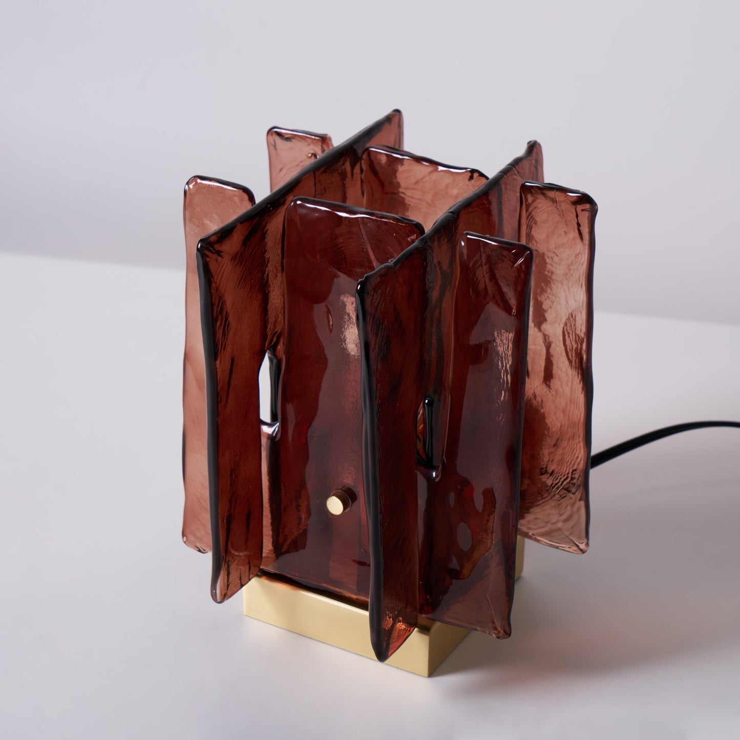 Amber Table Lamp | Brushed Brass & Amber Glass | Modern Design
