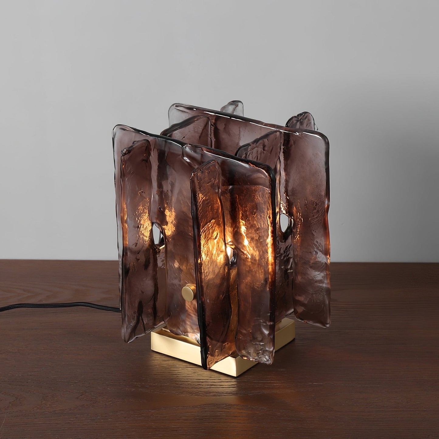 Amber Table Lamp | Brushed Brass & Amber Glass | Modern Design