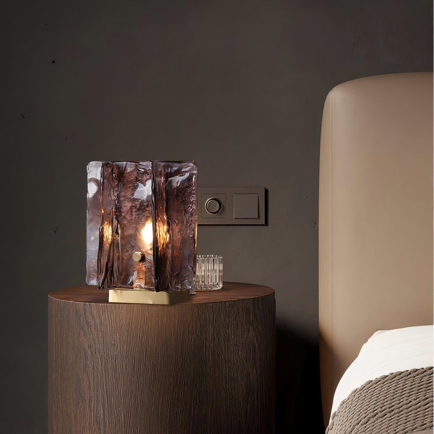 Amber Table Lamp | Brushed Brass & Amber Glass | Modern Design