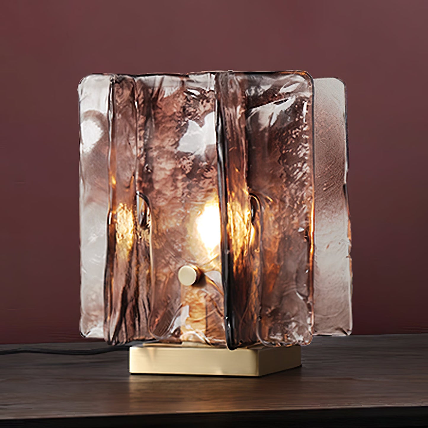 Amber Table Lamp | Brushed Brass & Amber Glass | Modern Design