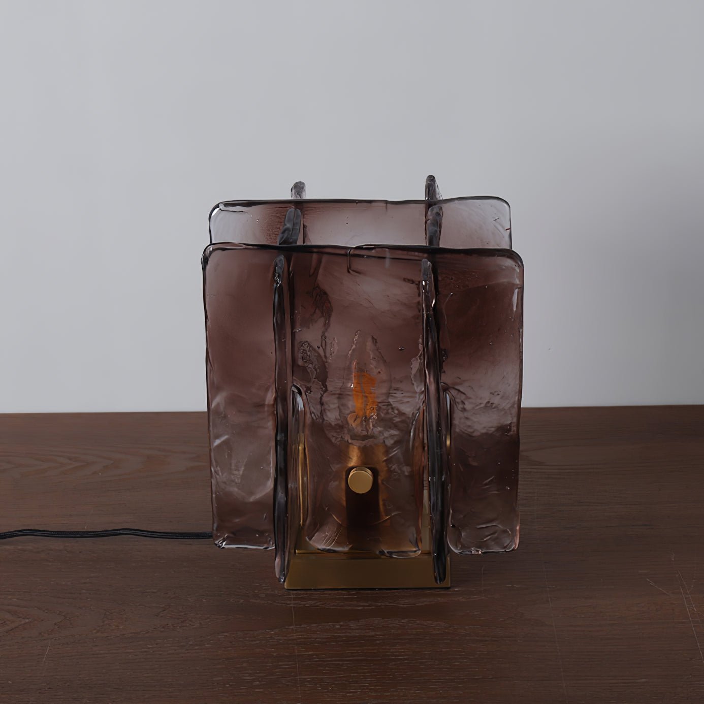 Amber Table Lamp | Brushed Brass & Amber Glass | Modern Design