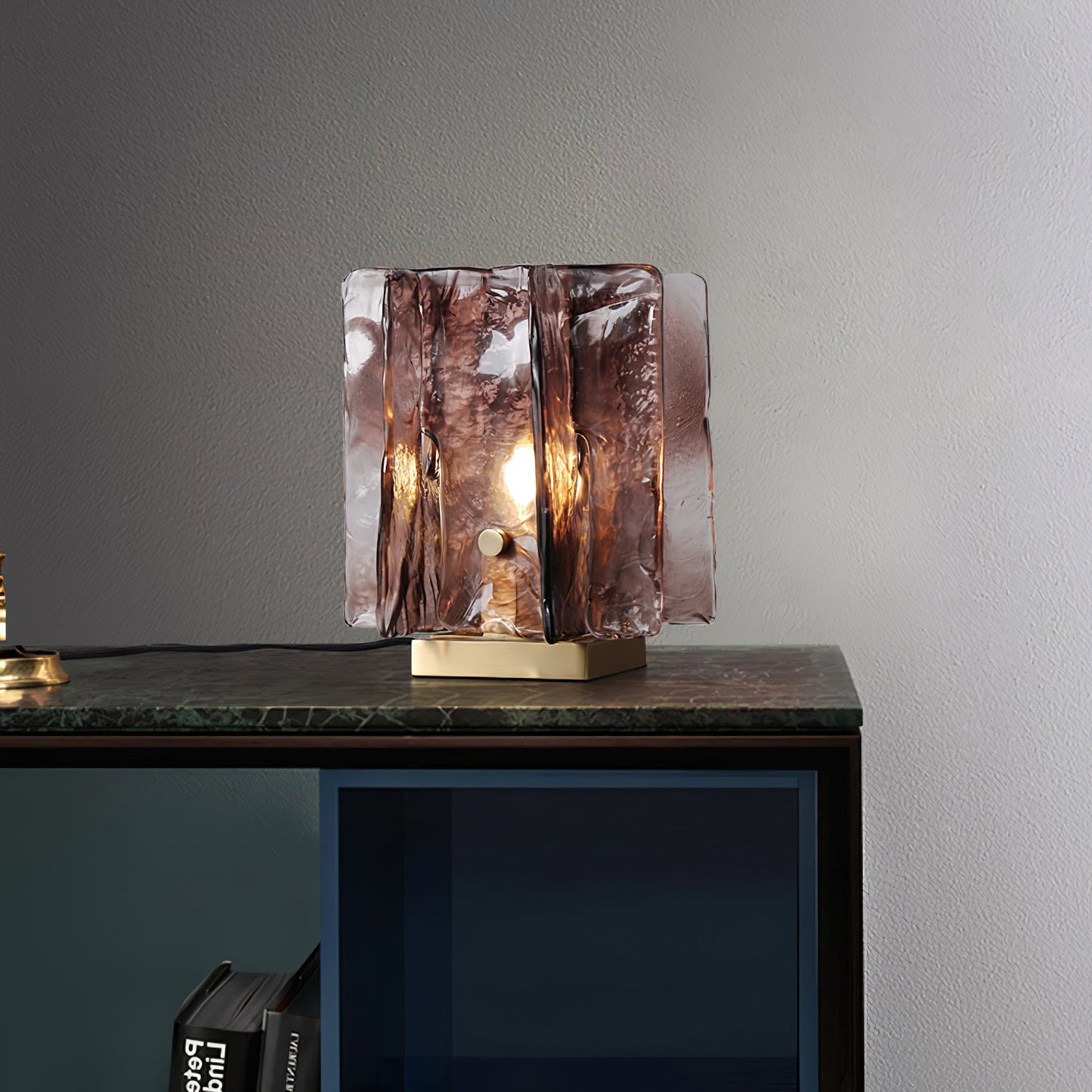 Amber Table Lamp | Brushed Brass & Amber Glass | Modern Design