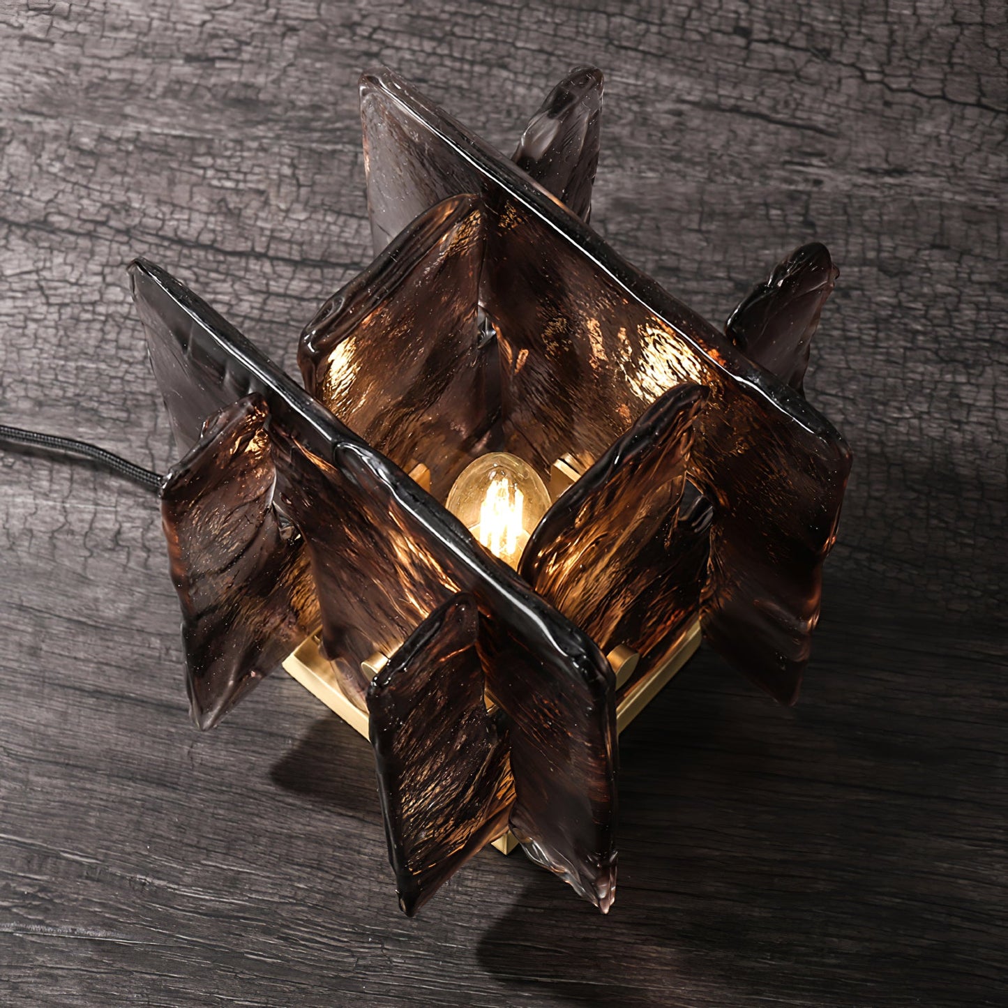 Amber Table Lamp | Brushed Brass & Amber Glass | Modern Design