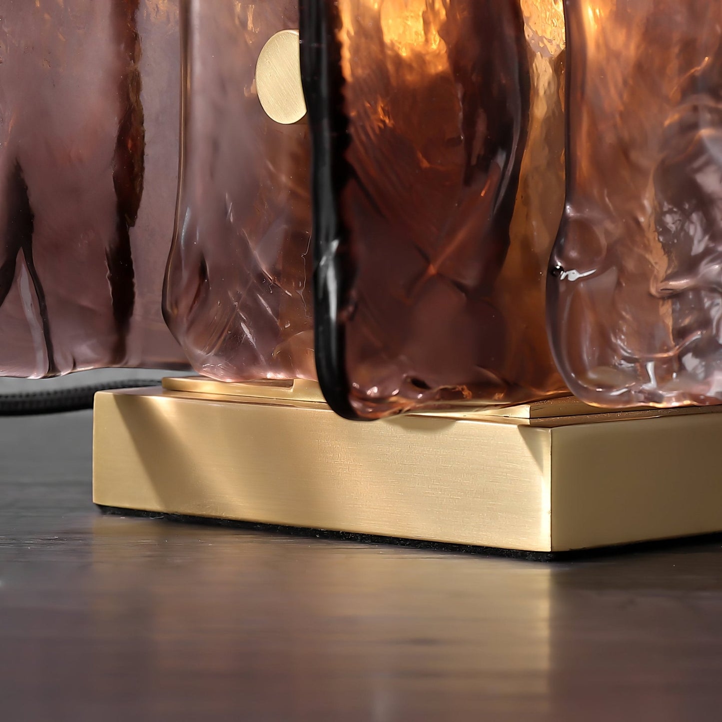 Amber Table Lamp | Brushed Brass & Amber Glass | Modern Design