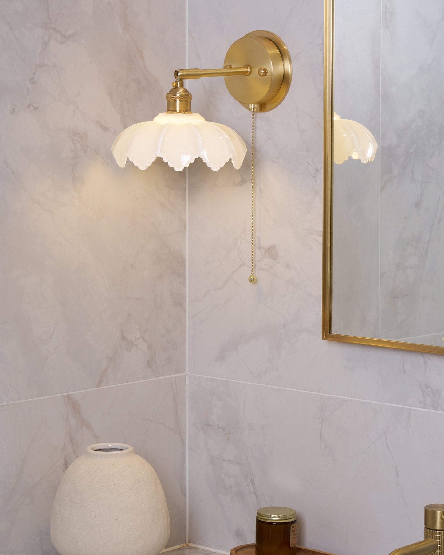 Lotus Rotatable Wall Lamp | Gold Finish | White Glass Shade