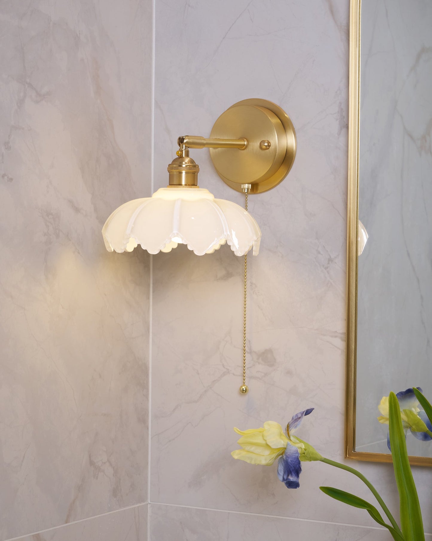 Lotus Rotatable Wall Lamp | Gold Finish | White Glass Shade
