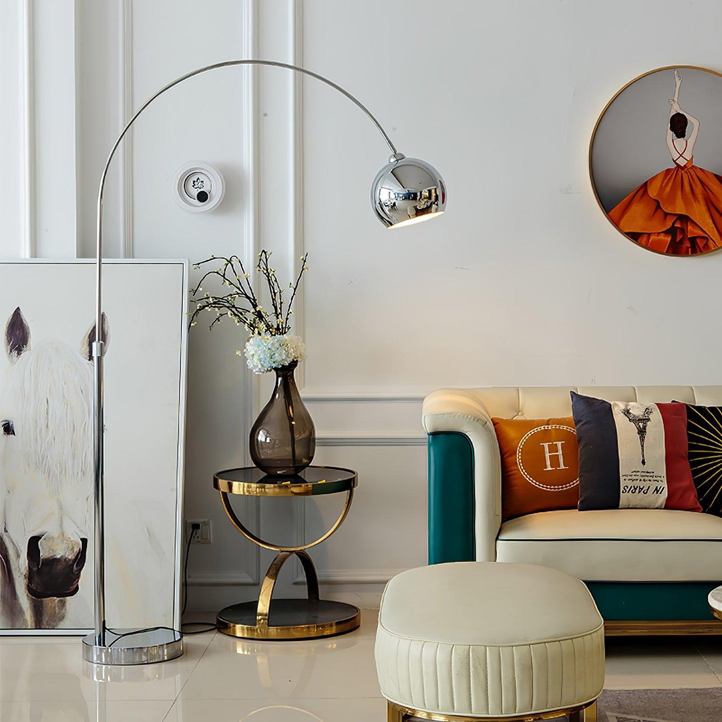Angler Floor Lamp | Adjustable Metal Design | Black, Chrome, White