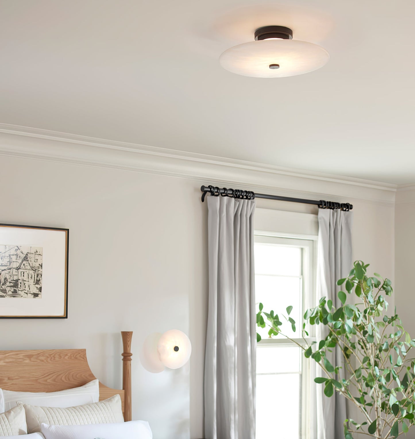 Ankeny Ceiling Lamp | Alabaster Shades | Brass/Black