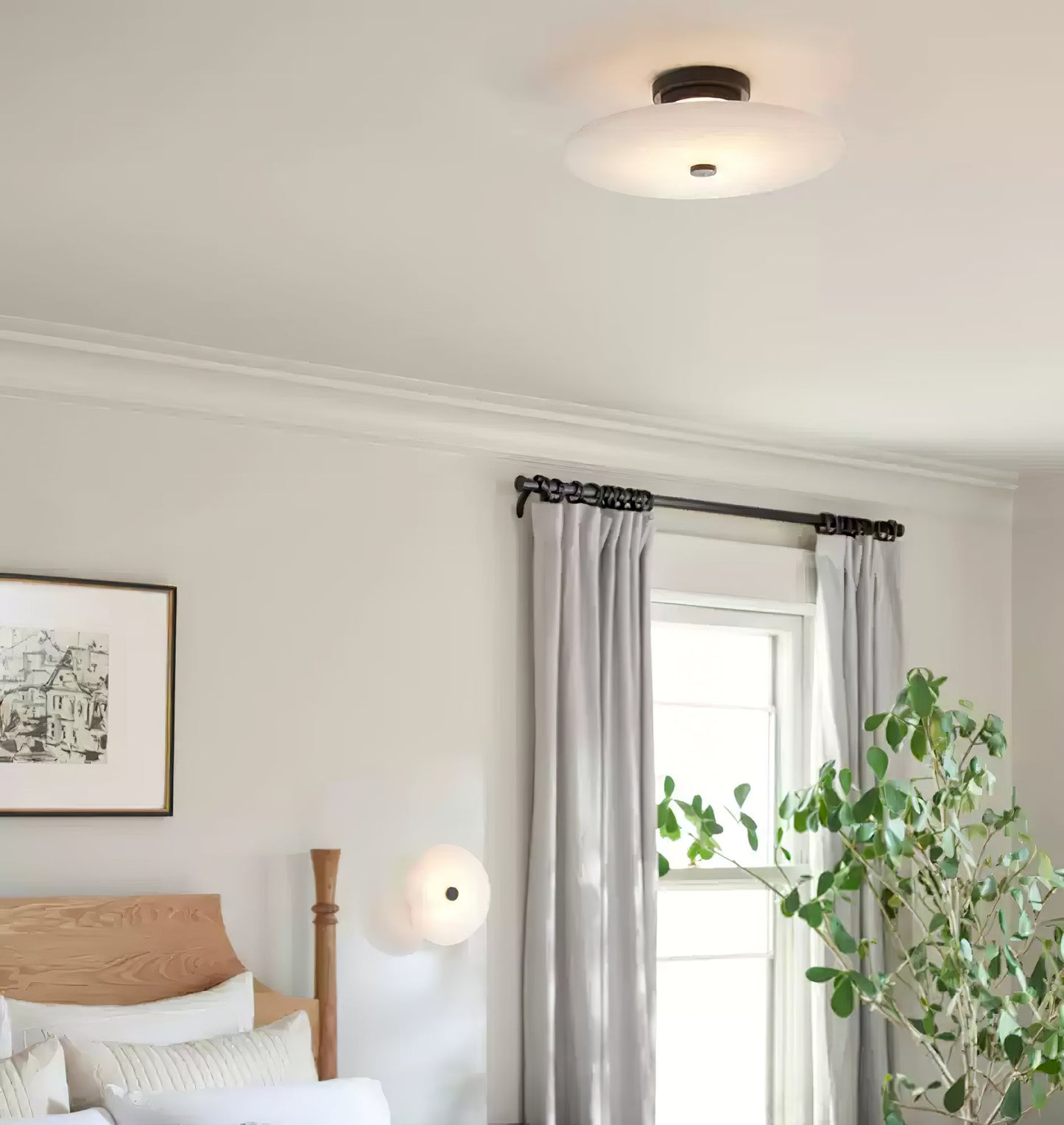 Ankeny Ceiling Lamp | Alabaster Shades | Brass/Black