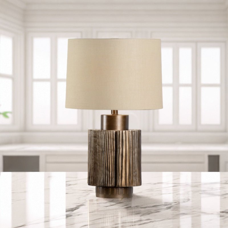 Antique Table Lamp | Bronze Base | Beige Shade