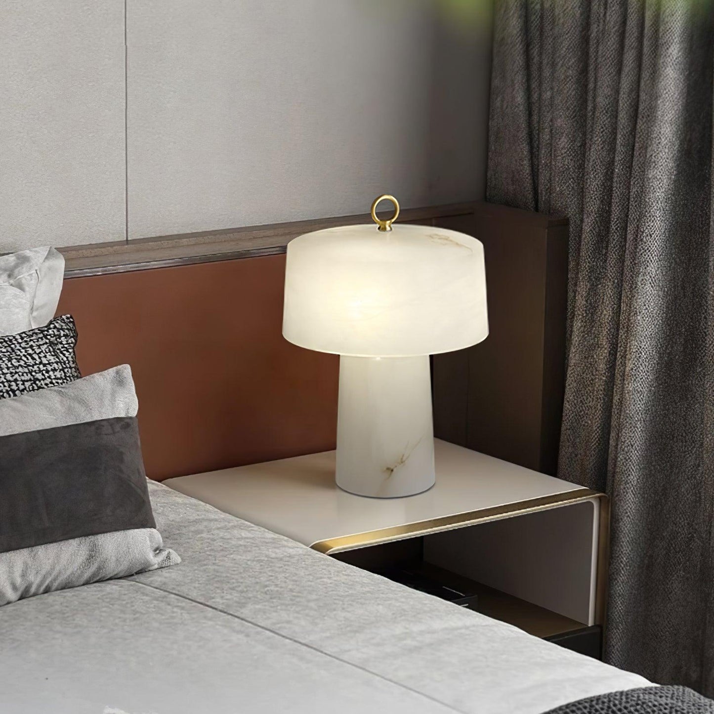 Aogashima Table Lamp | Marble & Brass | White & Brass