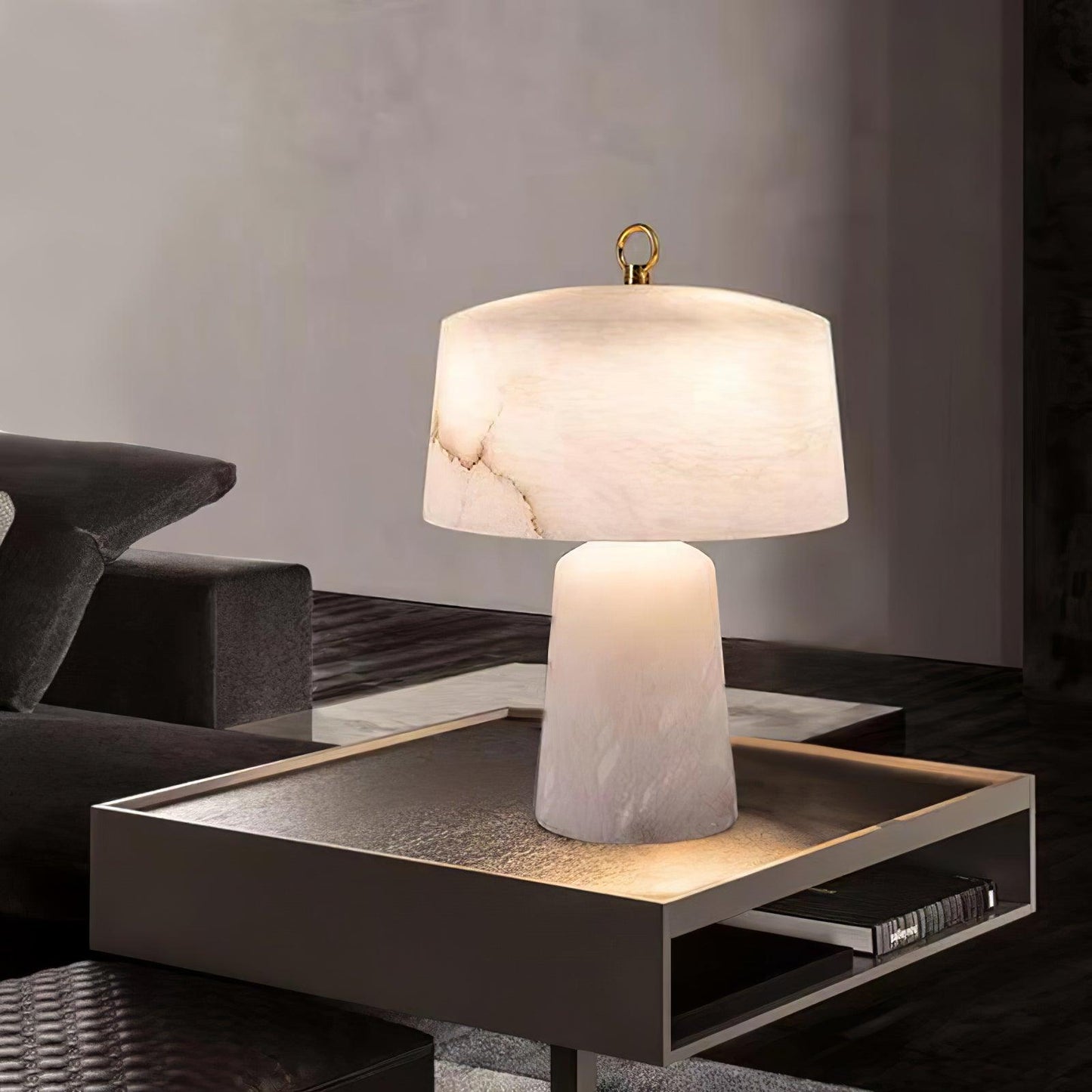 Aogashima Table Lamp | Marble & Brass | White & Brass