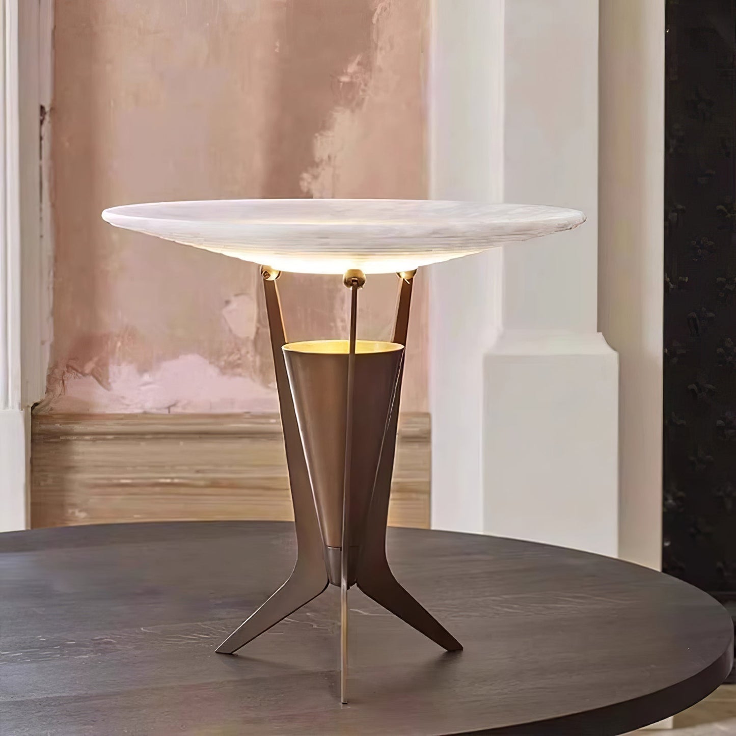 Aragon Table Lamp | Alabaster & Metal | Bronze & White