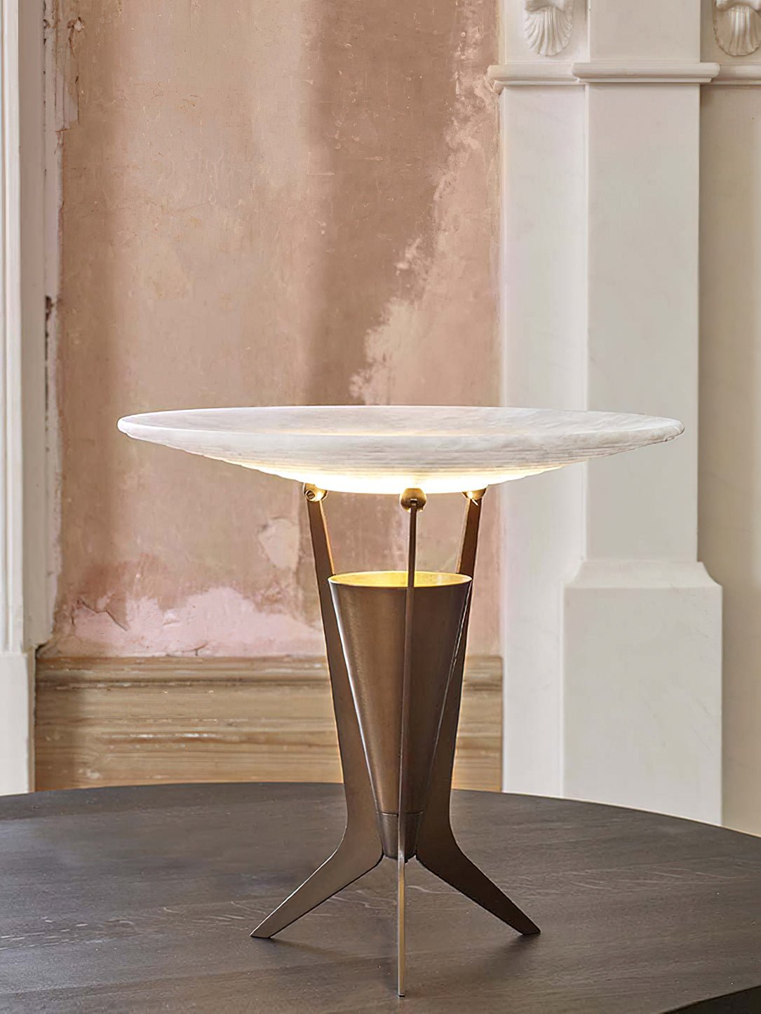 Aragon Table Lamp | Alabaster & Metal | Bronze & White