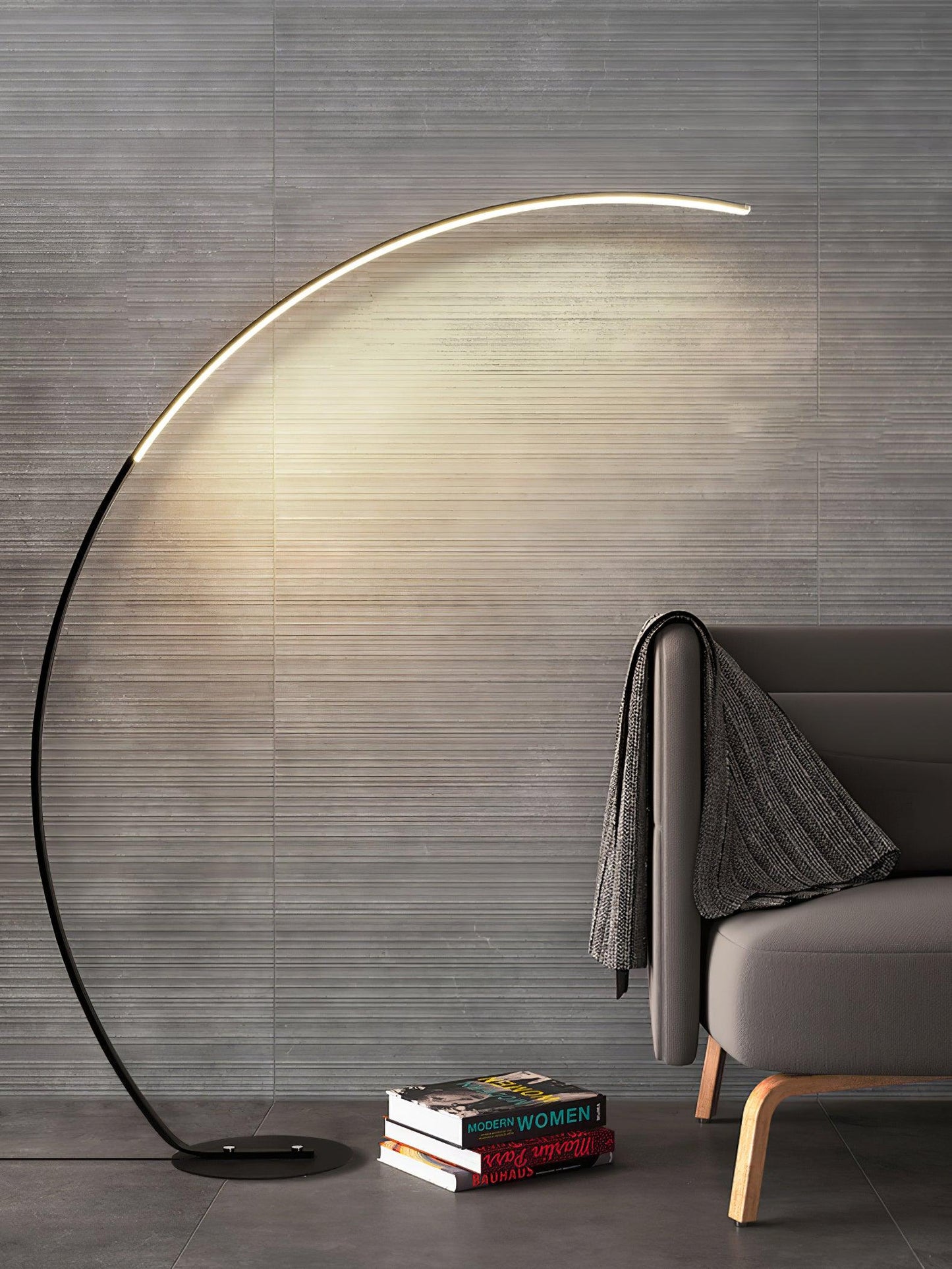 Arc Floor Lamp | Black Iron & White Acrylic Shade | 50cm Diameter