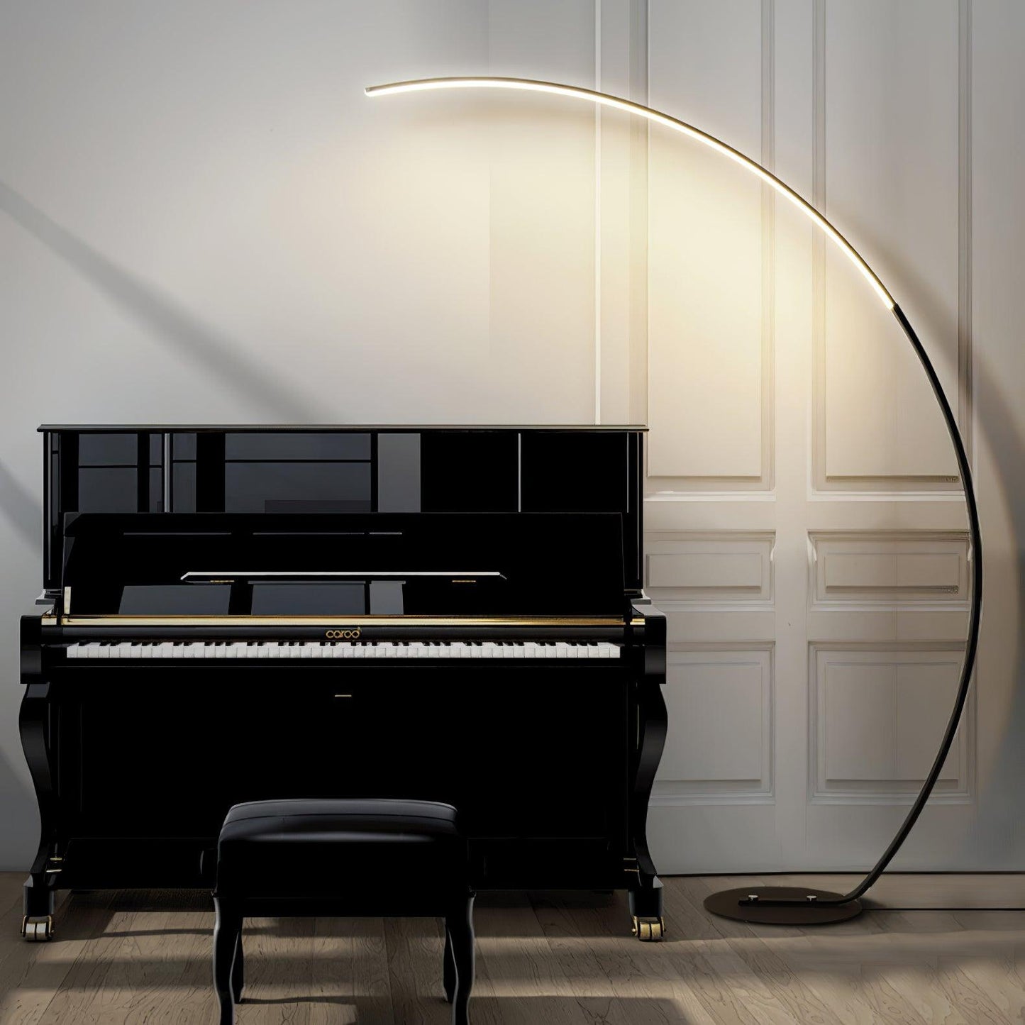 Arc Floor Lamp | Black Iron & White Acrylic Shade | 50cm Diameter