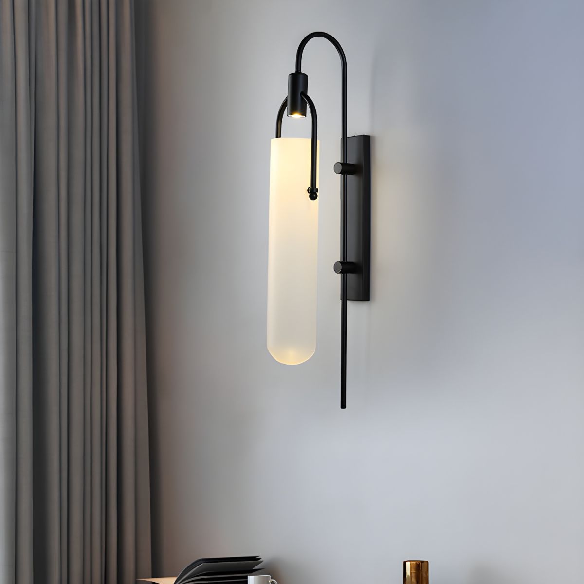 Arc Glass Wall Lamp | Frosted White Glass & Black Frame | Set of 2