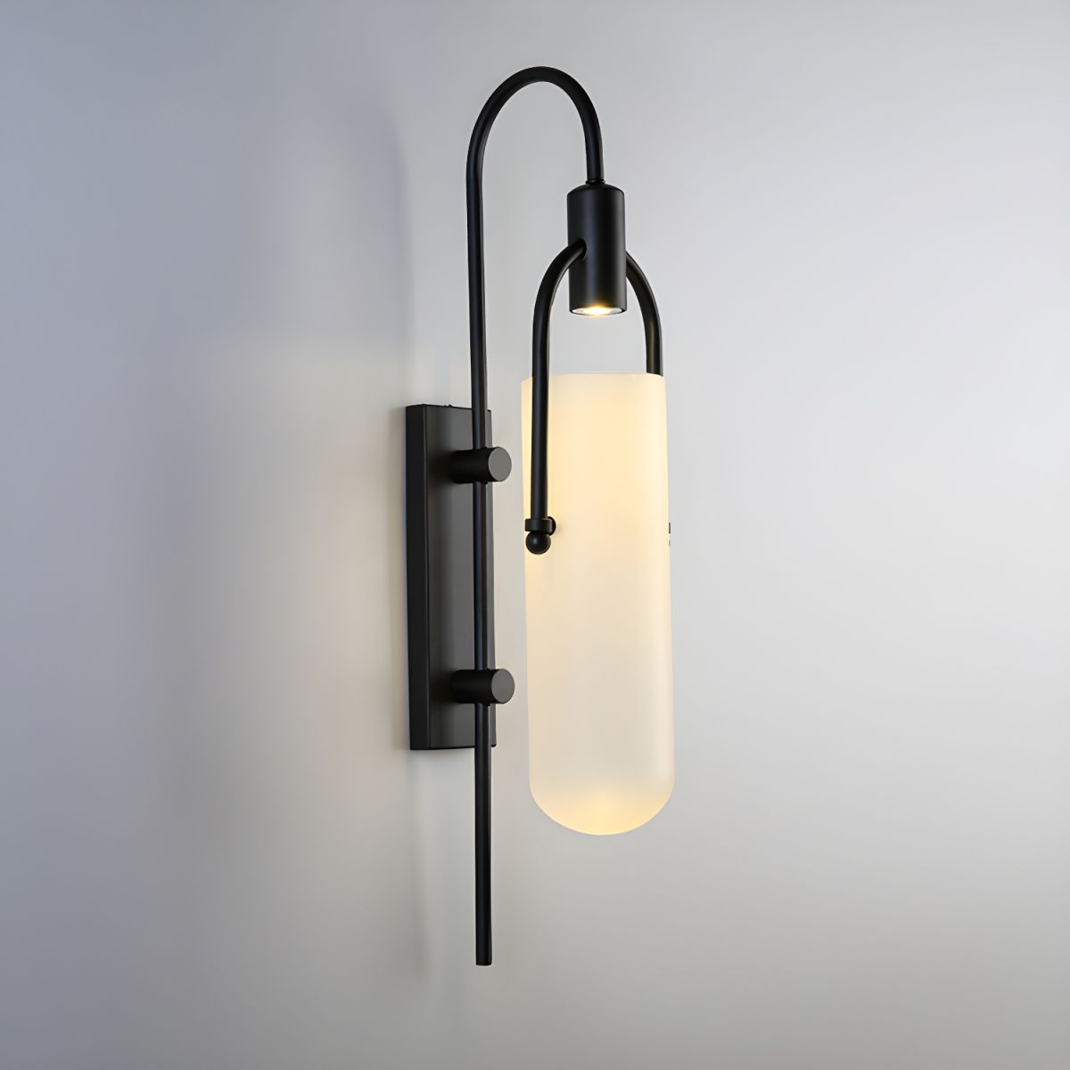 Arc Glass Wall Lamp | Frosted White Glass & Black Frame | Set of 2