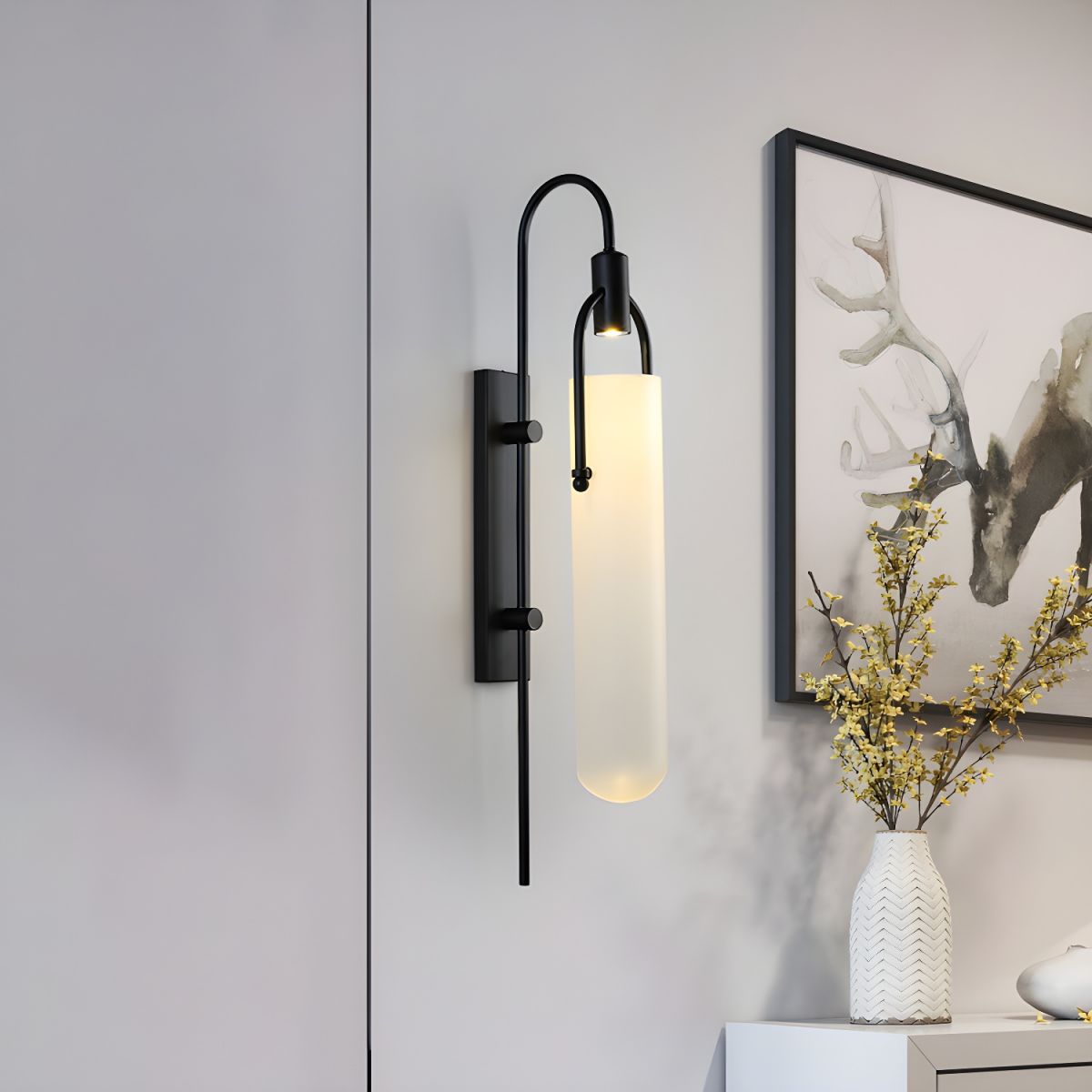 Arc Glass Wall Lamp | Frosted White Glass & Black Frame | Set of 2