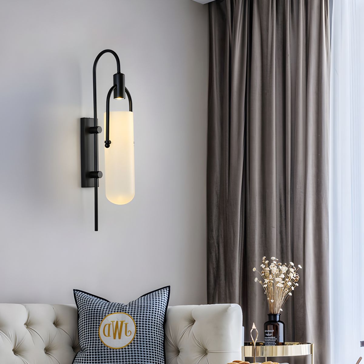 Arc Glass Wall Lamp | Frosted White Glass & Black Frame | Set of 2