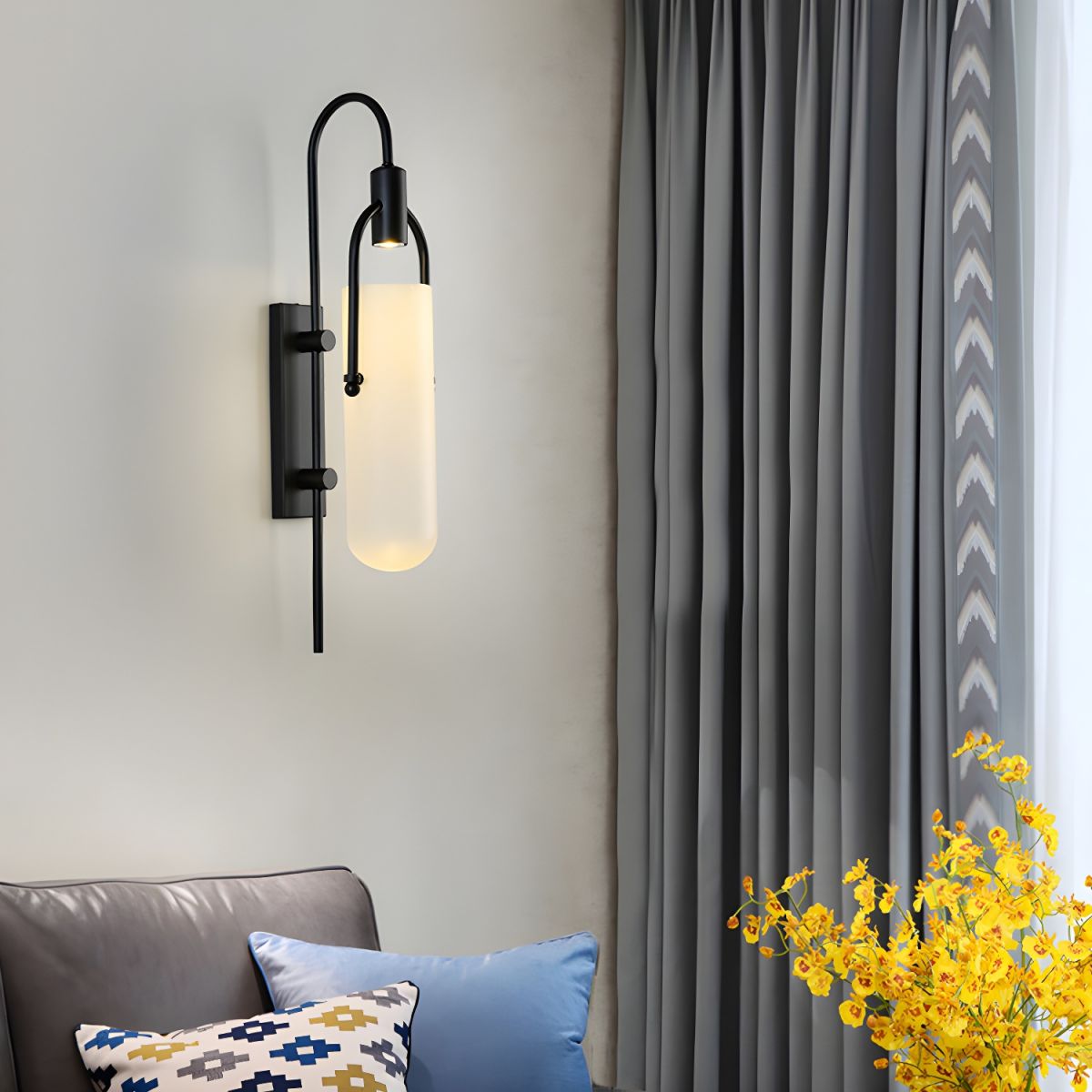 Arc Glass Wall Lamp | Frosted White Glass & Black Frame | Set of 2