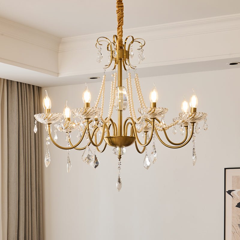 Arcadia Crysta Chandelier | Gold Metal & Clear Glass | 6 or 8 Lights
