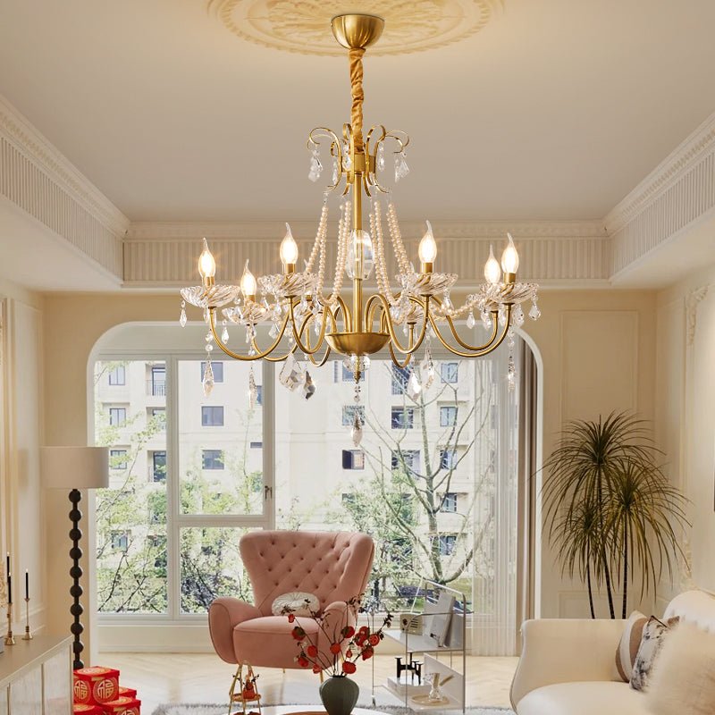 Arcadia Crysta Chandelier | Gold Metal & Clear Glass | 6 or 8 Lights