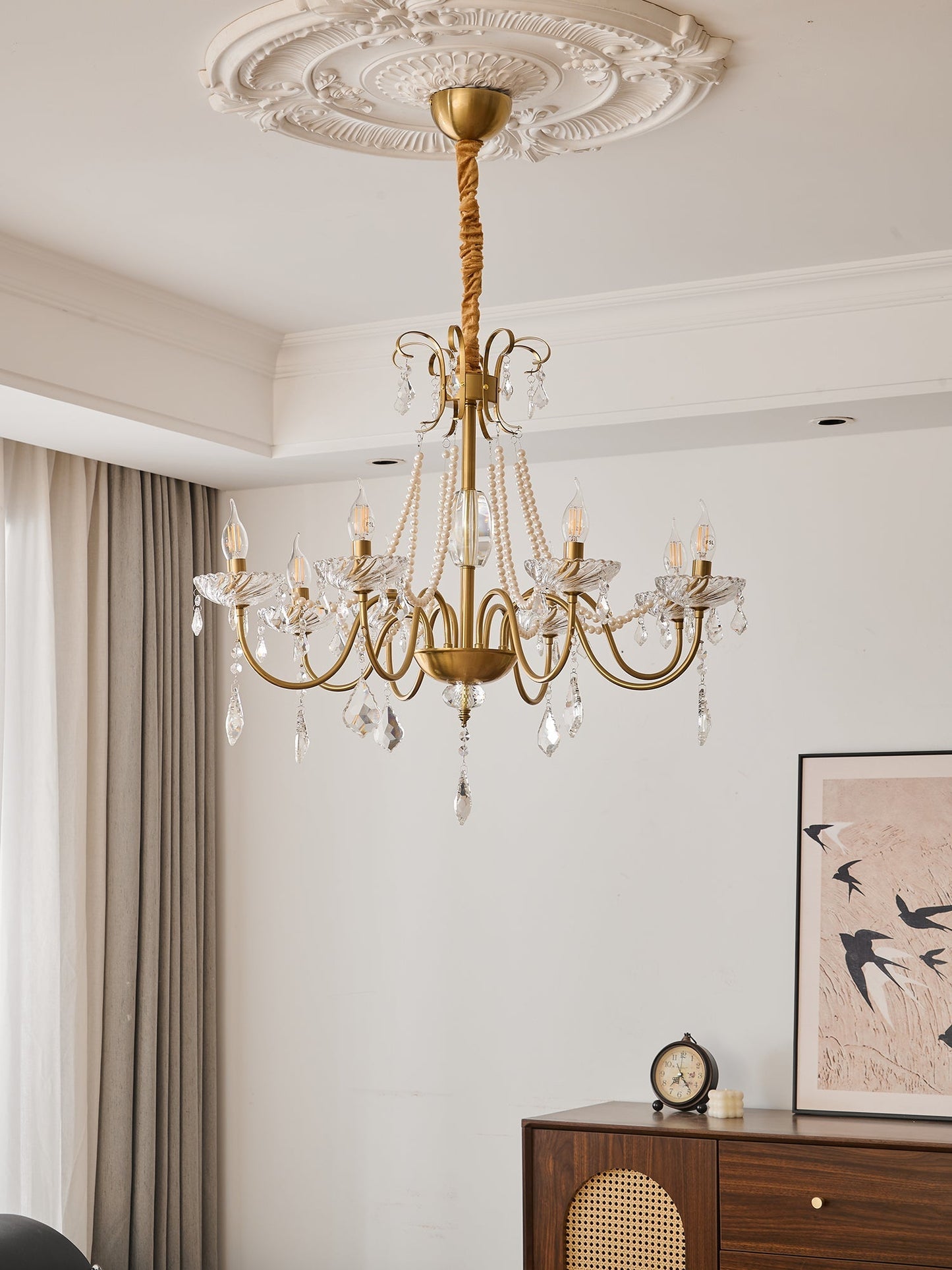 Arcadia Crysta Chandelier | Gold Metal & Clear Glass | 6 or 8 Lights