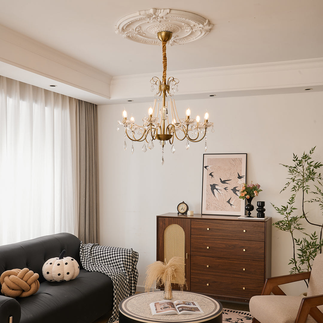 Arcadia Crysta Chandelier | Gold Metal & Clear Glass | 6 or 8 Lights