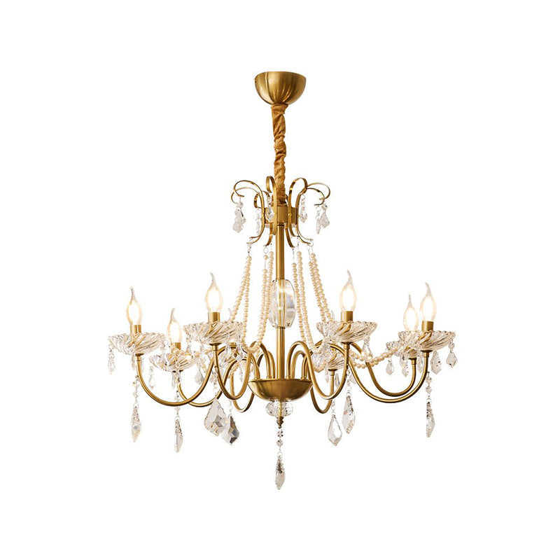 Arcadia Crysta Chandelier | Gold Metal & Clear Glass | 6 or 8 Lights