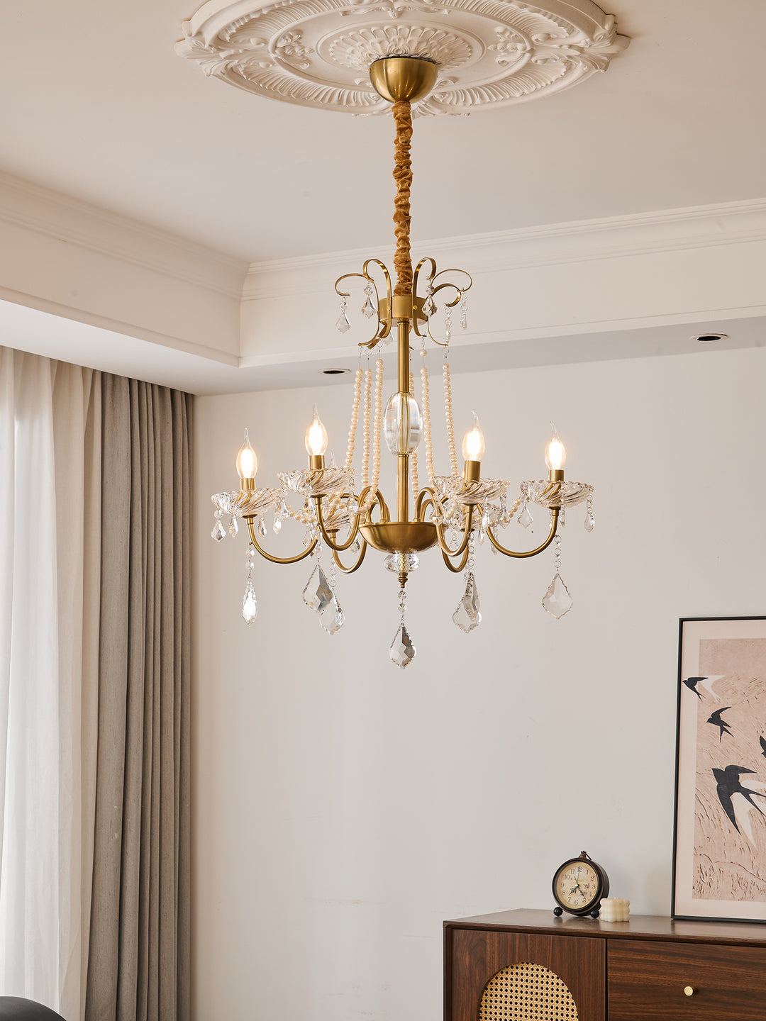 Arcadia Crysta Chandelier | Gold Metal & Clear Glass | 6 or 8 Lights