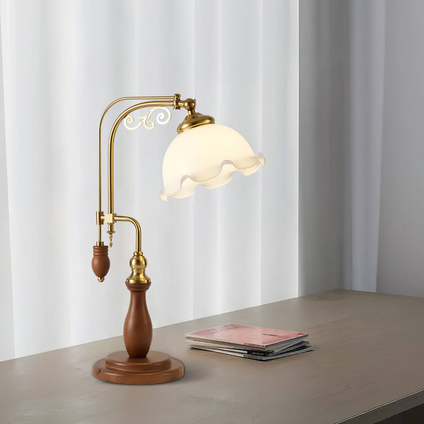 Arch Curves Table Lamp | Brass & Wood | Gold & Walnut