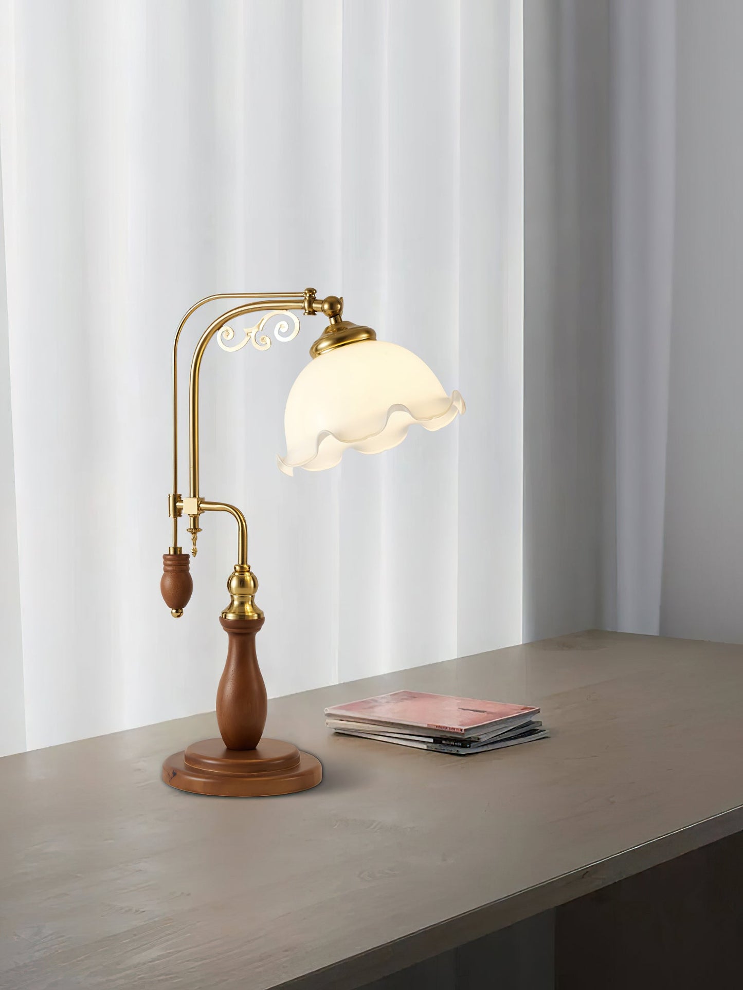 Arch Curves Table Lamp | Brass & Wood | Gold & Walnut