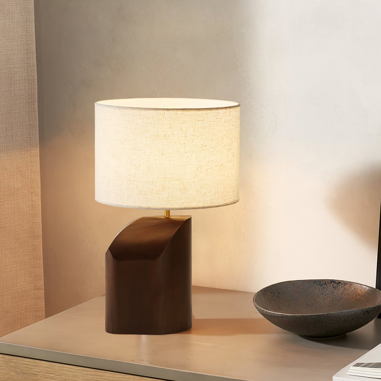 Arden Curve Table Lamp | Wood, Fabric, Metal | Bronze, Beige