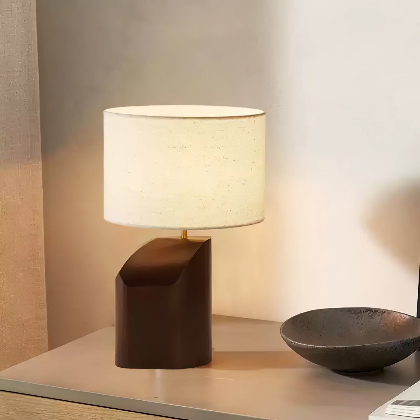 Arden Curve Table Lamp | Wood, Fabric, Metal | Bronze, Beige