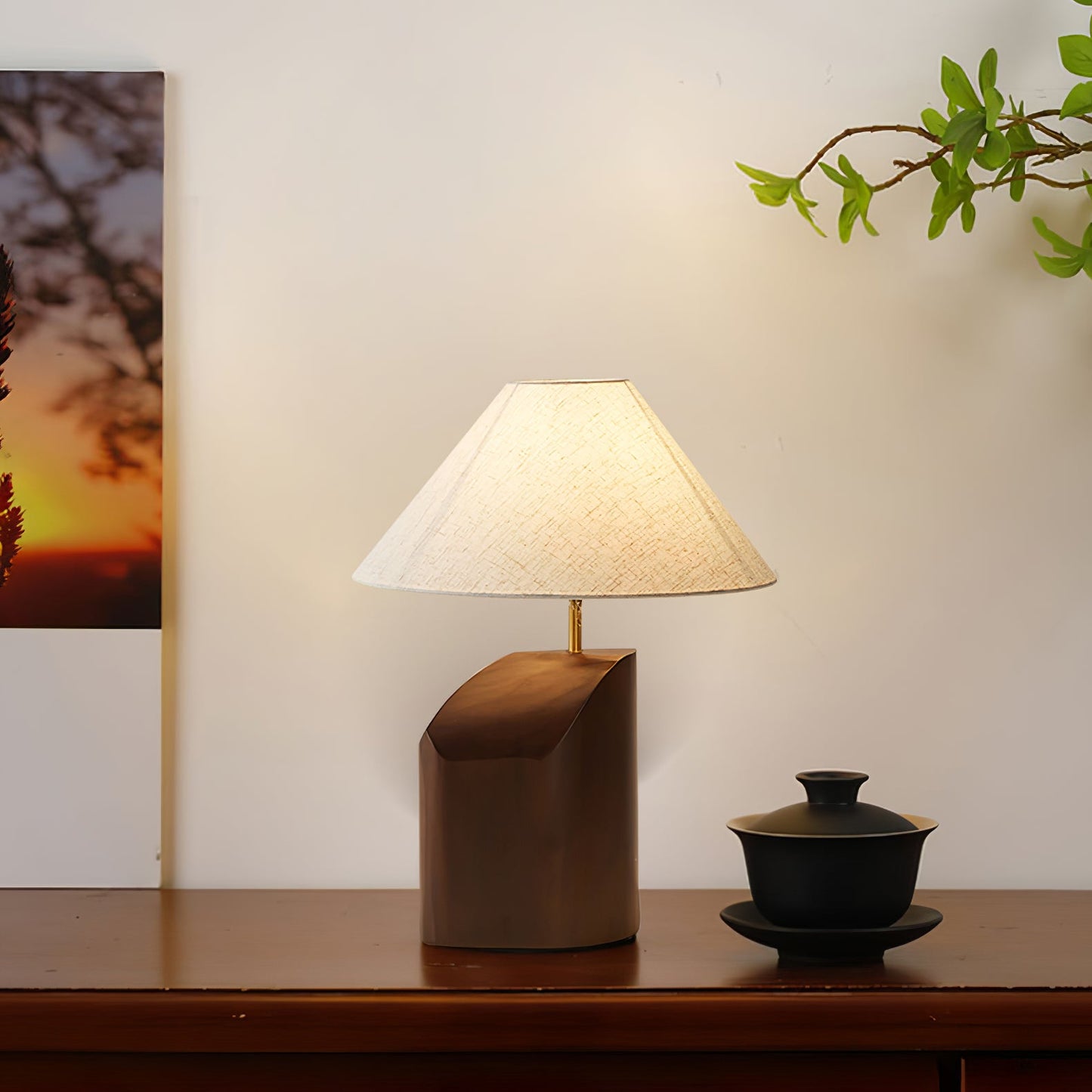Arden Curve Table Lamp | Wood, Fabric, Metal | Bronze, Beige